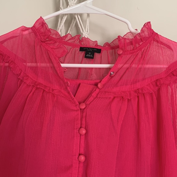 Hot Pink button down top with ruffle detail - Picture 4 of 5